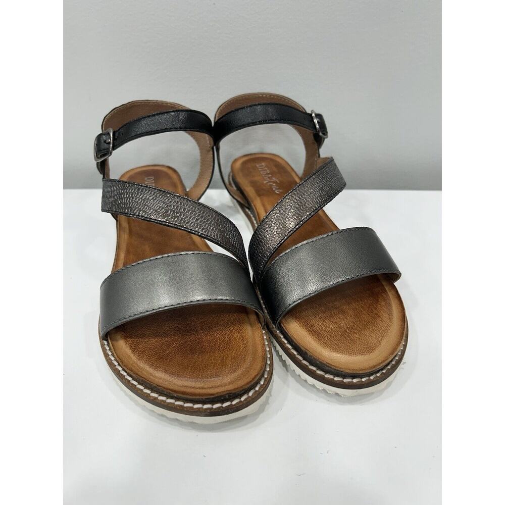 Diba True Size 6 Fiesta Time Pewter Black Leather Sandals Strappy‎ Shoe NIB